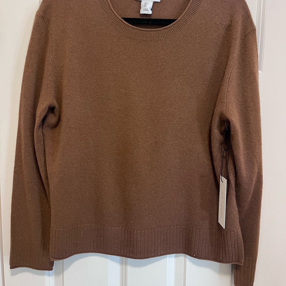 100% Cashmere Rachel Zoe Classic Brown Crew Neck Sweater NWT